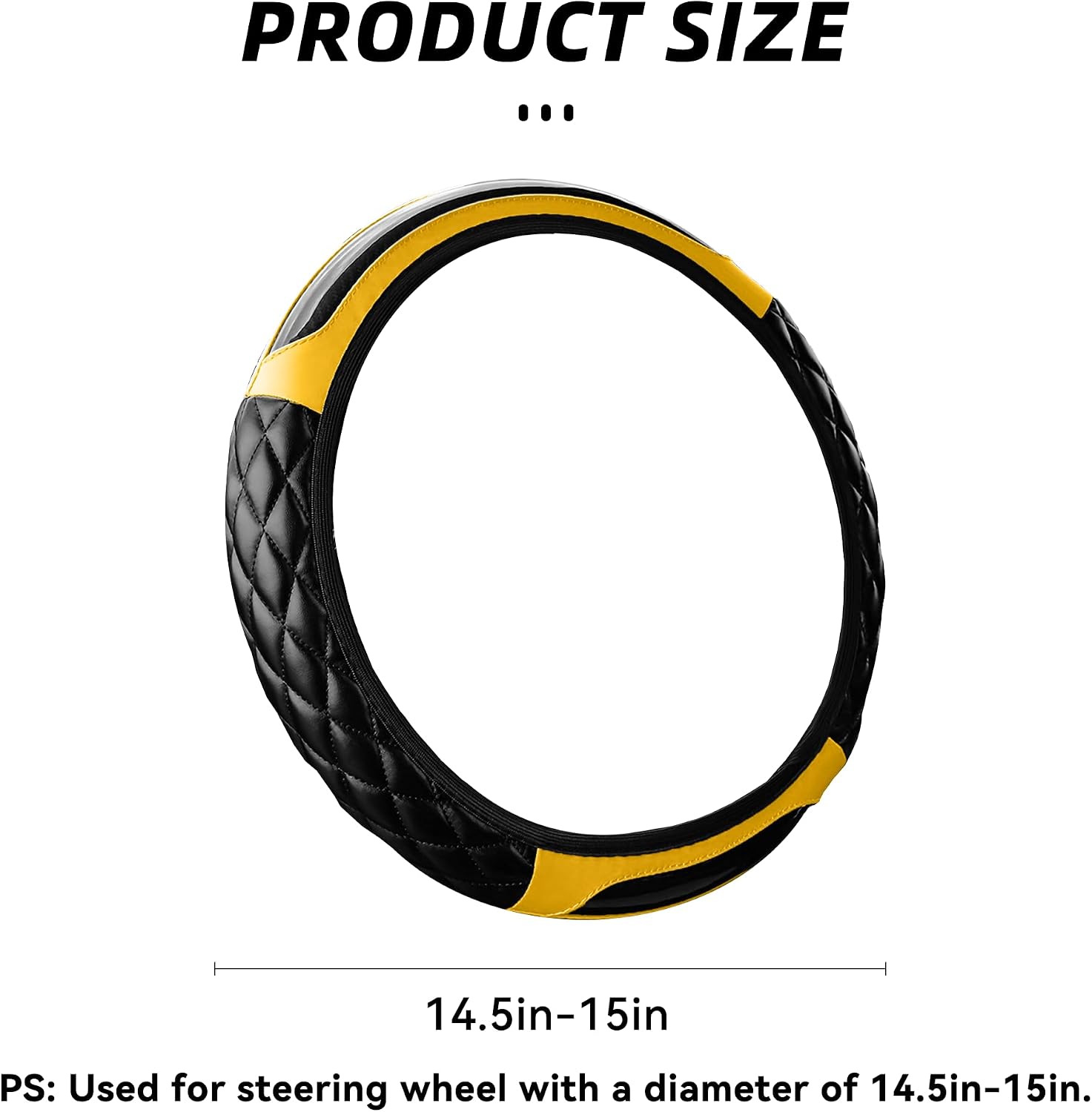 14.5-15 Inch Leather Steering Wheel Cover, Yellow